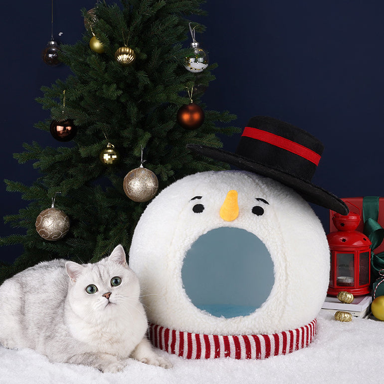 Christmas Snowman Cat House