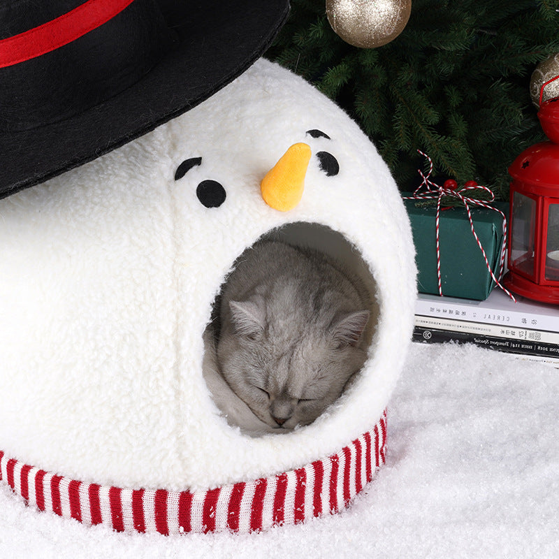 Christmas Snowman Cat House