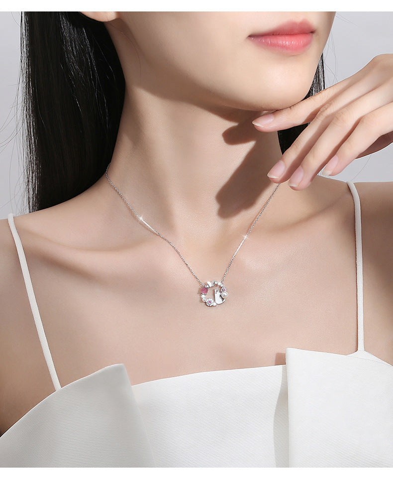 Cherry Blossom Cat Necklace Fine Silver 999