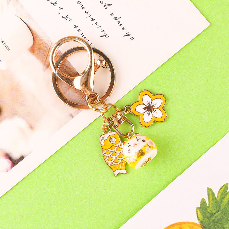 Lucky Sakura Cat Keychain