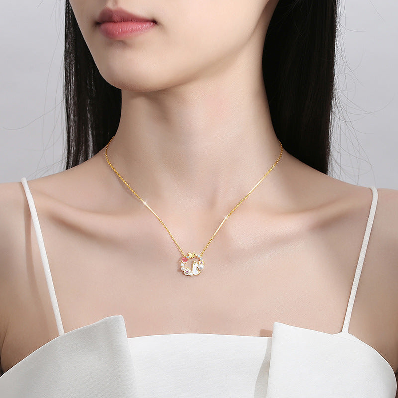 Cherry Blossom Cat Necklace Fine Silver 999
