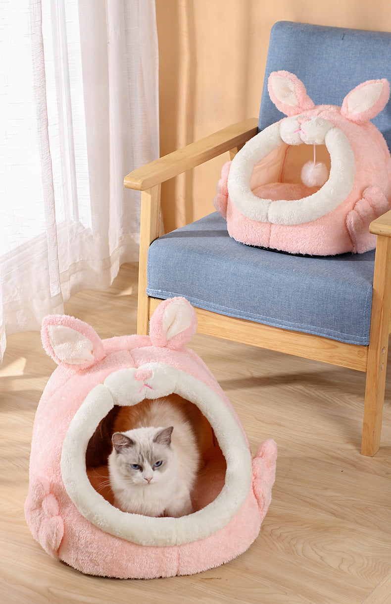 Warm Cute Pink Rabbit Cat Condo