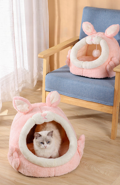 かわいいピンクのウサギ猫ハウス