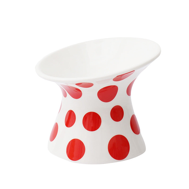 Polka Dot & Rhombus Ceramic Cat Bowl