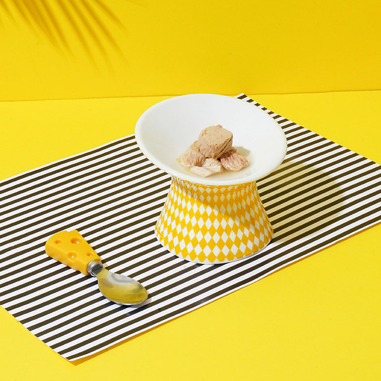 Polka Dot & Rhombus Ceramic Cat Bowl