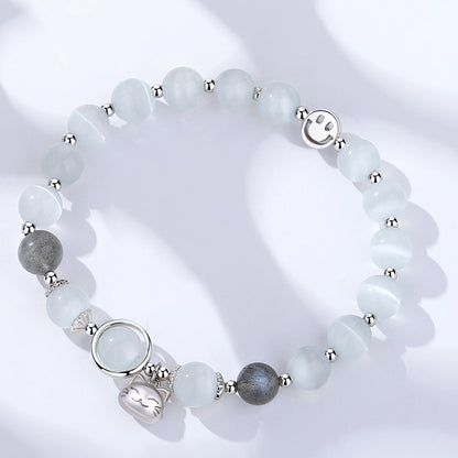 Lucky Cat's Eye Stone Bracelet Silver 925