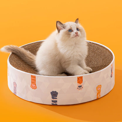 Cat Print Round Cat Scratcher Bed