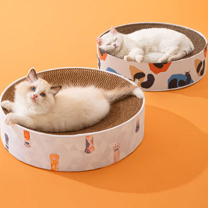 Cat Print Round Cat Scratcher Bed