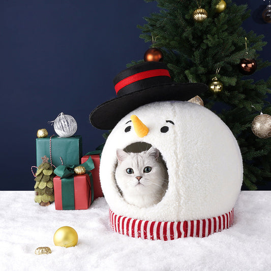 Christmas Snowman Cat House