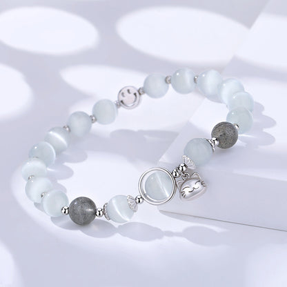 Lucky Cat's Eye Stone Bracelet Silver 925