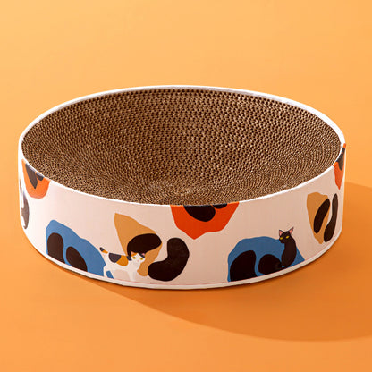 Cat Print Round Cat Scratcher Bed