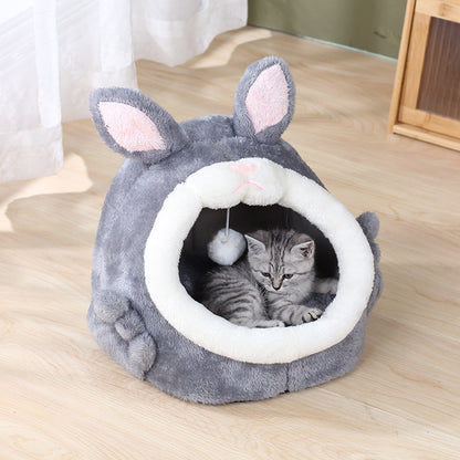 Warm Cute Pink Rabbit Cat Condo