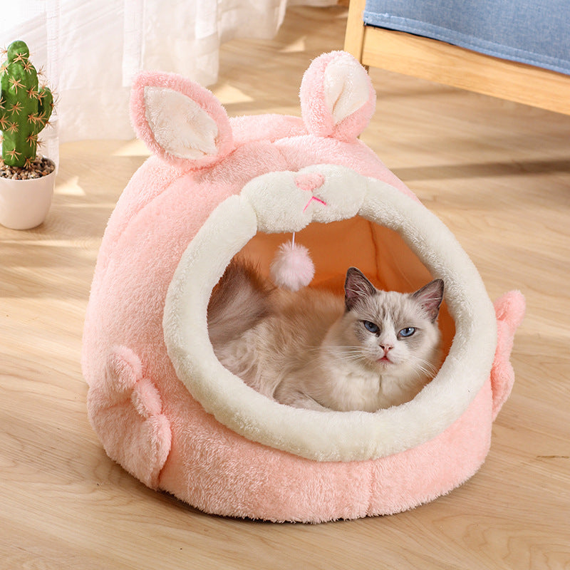 Warm Cute Pink Rabbit Cat Condo