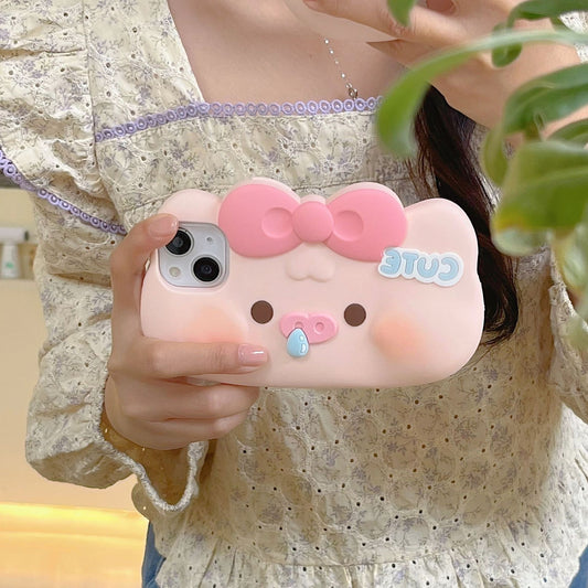 Cute Pink Bow Pig Phone Case