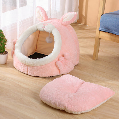 Warm Cute Pink Rabbit Cat Condo