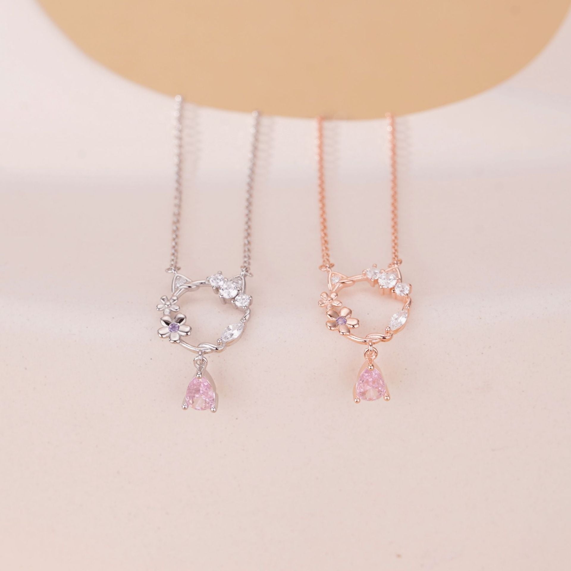 ピンク ティアドロップ 猫 ネックレス シルバー925 – NekoDream