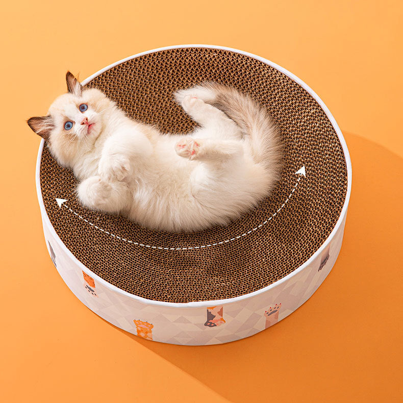 Cat Print Round Cat Scratcher Bed