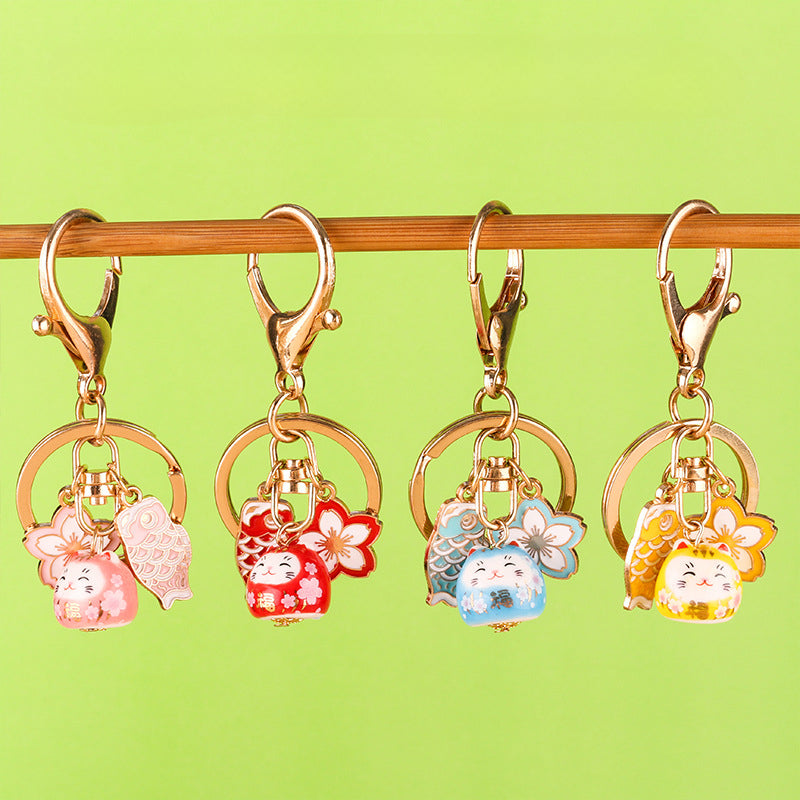 Lucky Sakura Cat Keychain