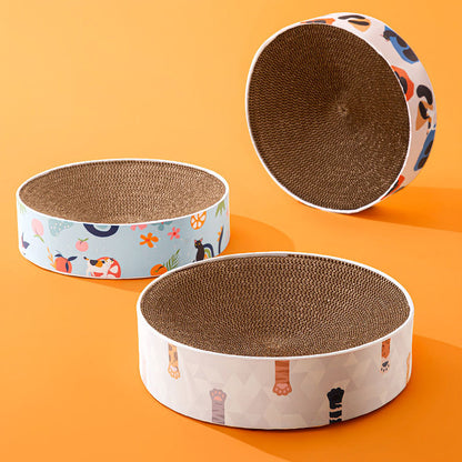 Cat Print Round Cat Scratcher Bed