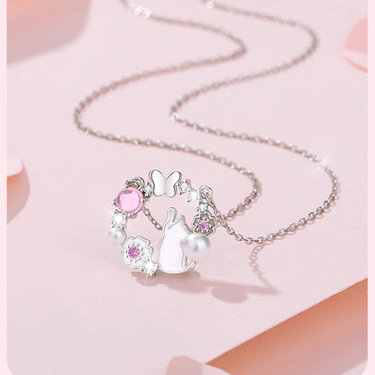 Cherry Blossom Cat Necklace Fine Silver 999