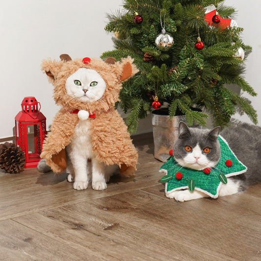 Christmas Elk Cat Cape & Mistletoe Cat Collar Set