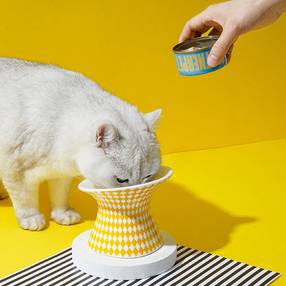 Polka Dot & Rhombus Ceramic Cat Bowl