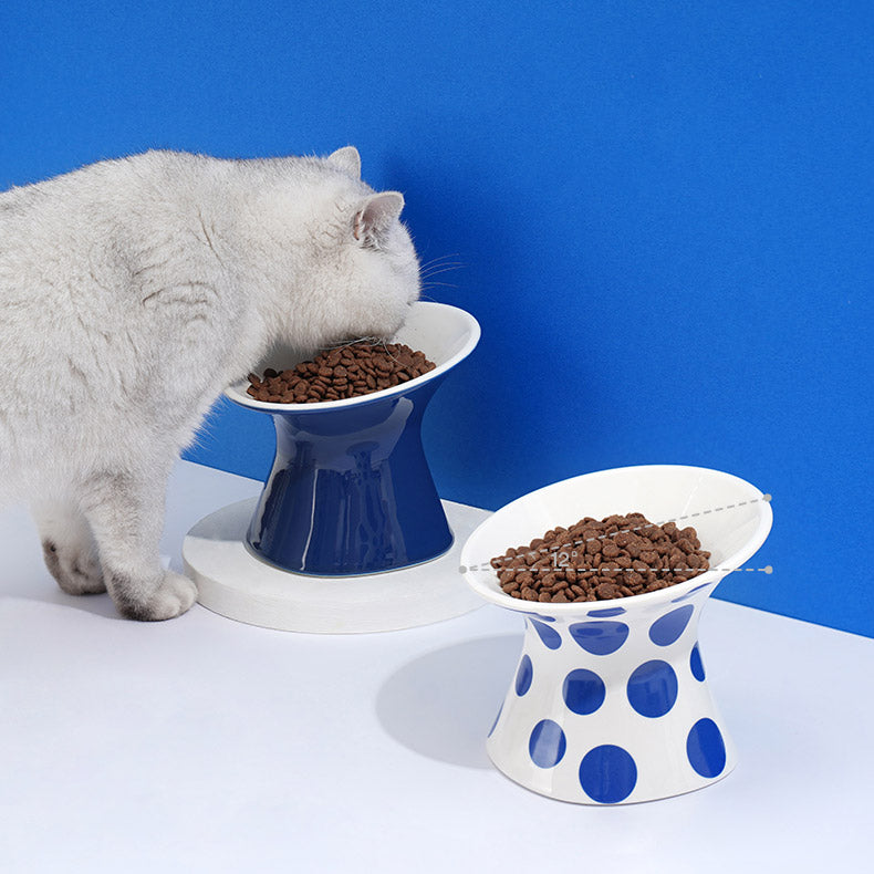 Polka Dot & Rhombus Ceramic Cat Bowl