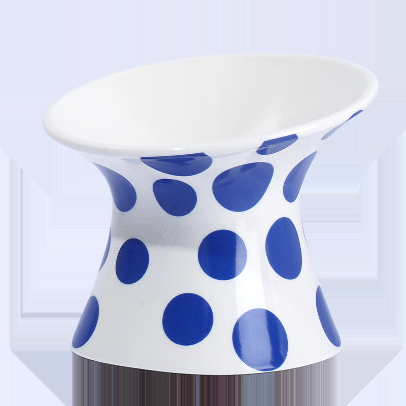 Polka Dot & Rhombus Ceramic Cat Bowl