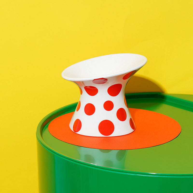 Polka Dot & Rhombus Ceramic Cat Bowl