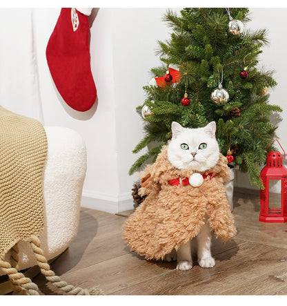 Christmas Elk Cat Cape & Mistletoe Cat Collar Set