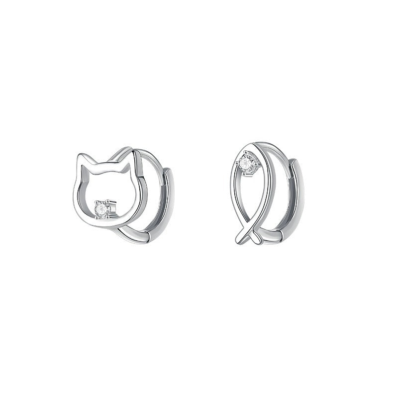 Cat & Fish Earrings Silver 925