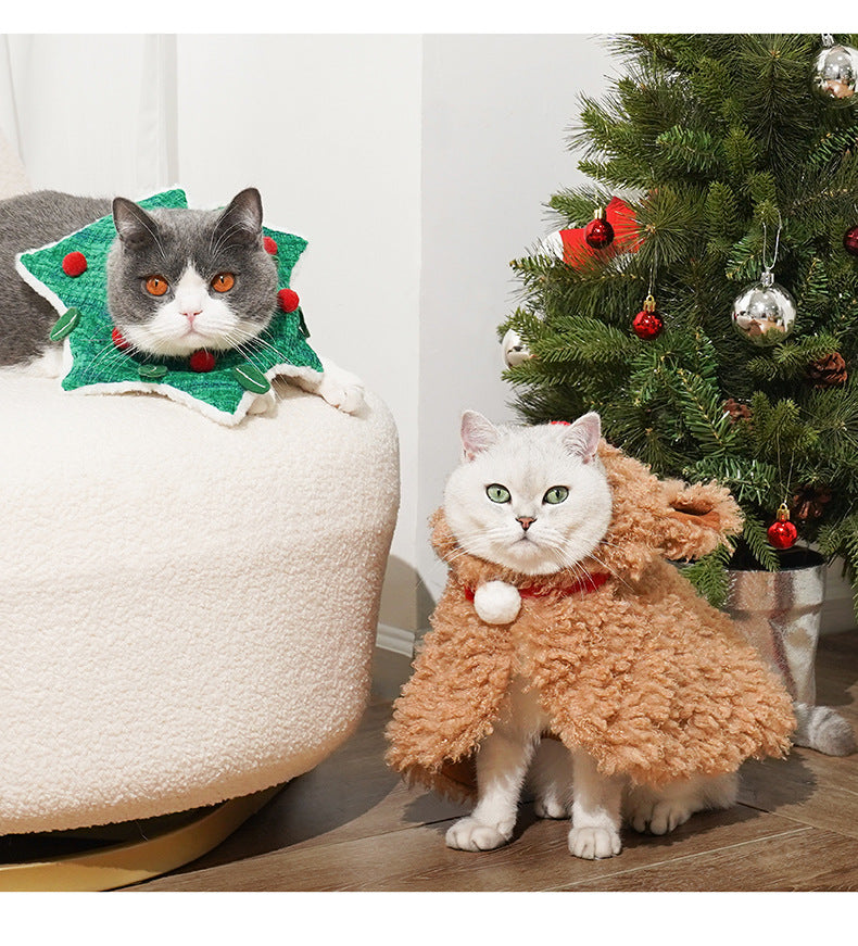 Christmas Elk Cat Cape & Mistletoe Cat Collar Set