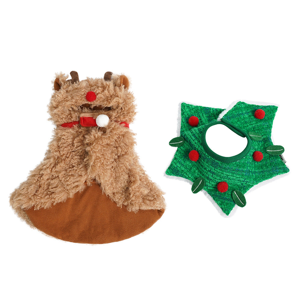 Christmas Elk Cat Cape & Mistletoe Cat Collar Set