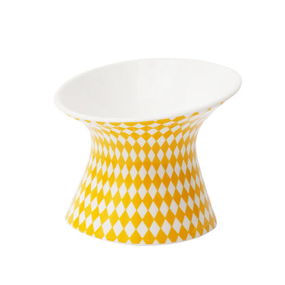 Polka Dot & Rhombus Ceramic Cat Bowl