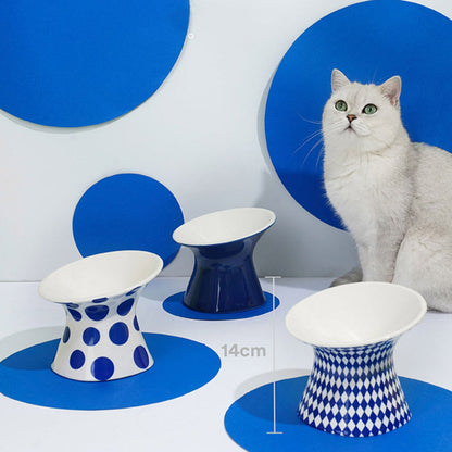 Polka Dot & Rhombus Ceramic Cat Bowl