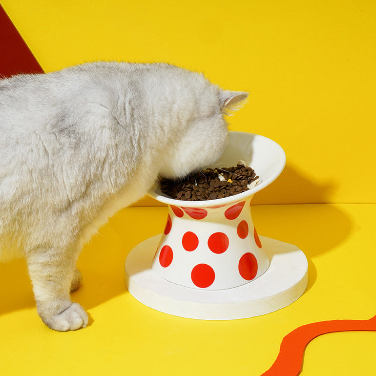 Polka Dot & Rhombus Ceramic Cat Bowl