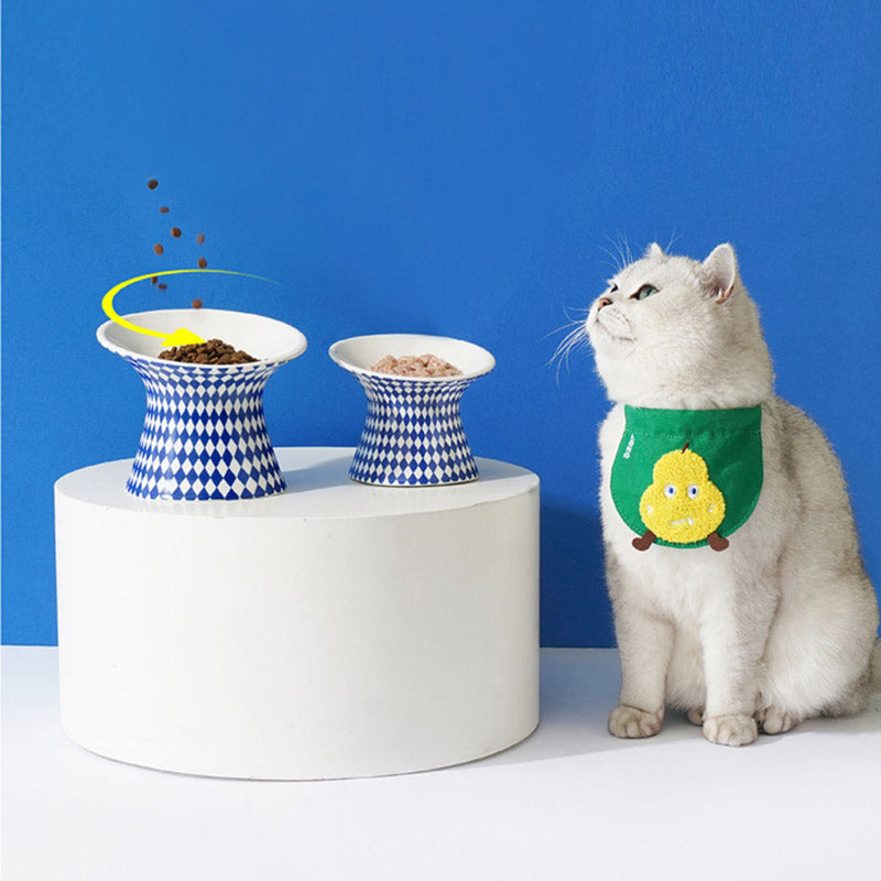 Polka Dot & Rhombus Ceramic Cat Bowl